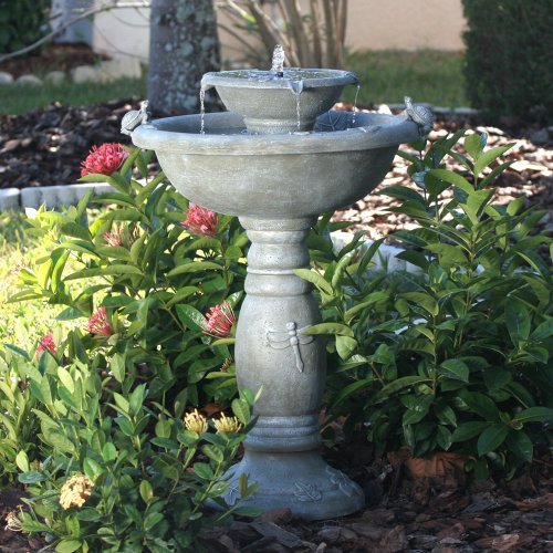 Smart Solar 34222RM1 Country Gardens Two-Tier Solar on Demand Fountain - Gray Weathered Stone
