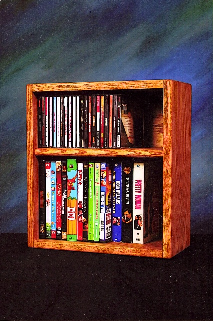 Wood Shed 211-1 W Solid Oak desktop or shelf for CDs and DVDs- VHS Tapes