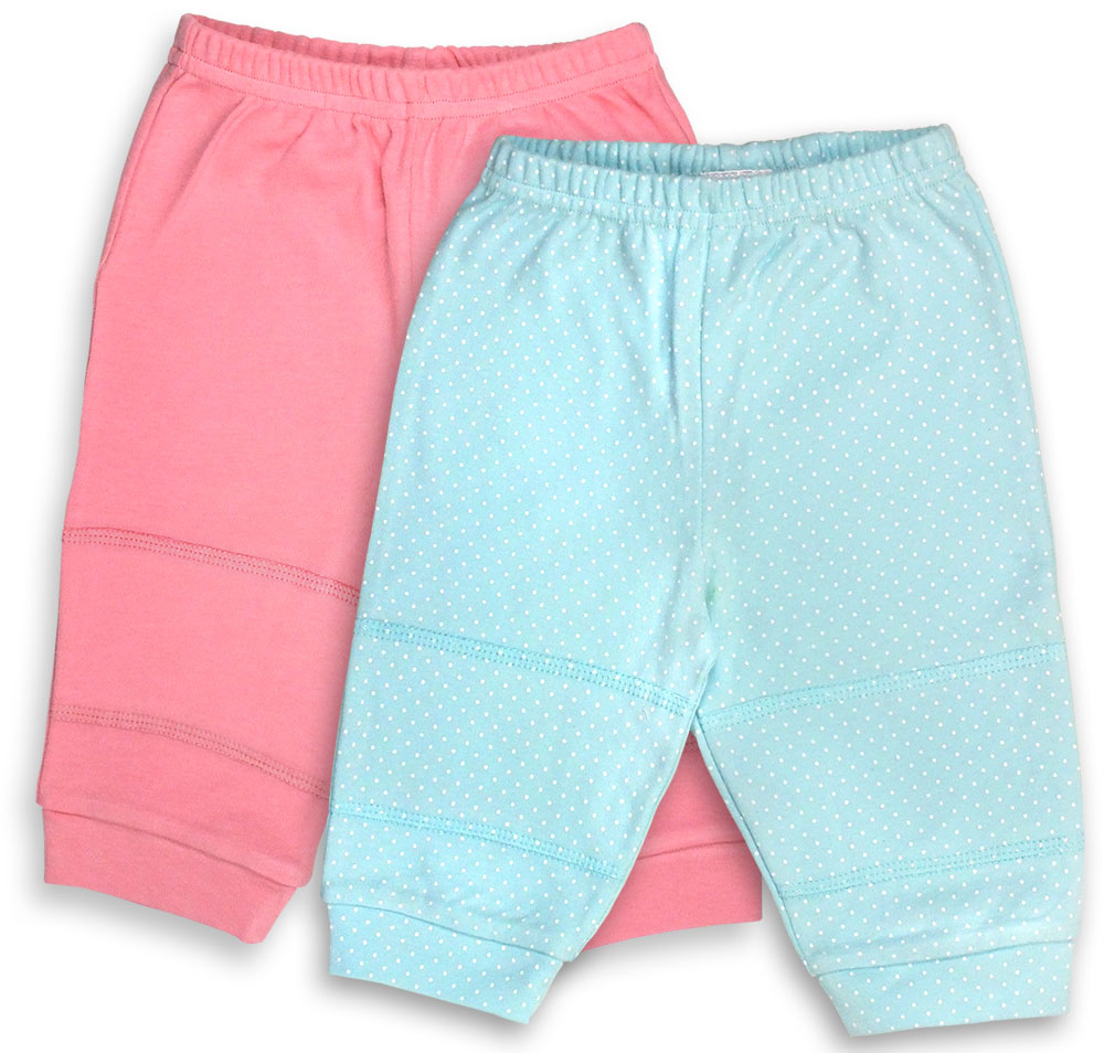Rockabye baby 091G-2-12 2 Piece Pink & Aqua Girls Cotton Knit Pants&#44; Dots Print - 9-12 Months