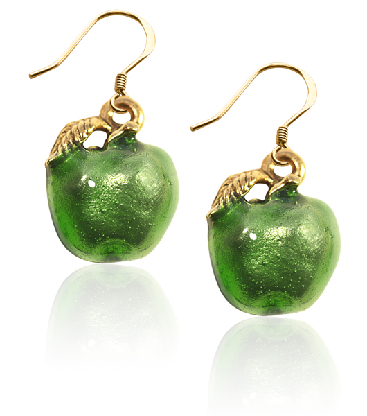 Whimsical Gifts 2051G-Green-ER Green Apple Charm Earrings in Gold