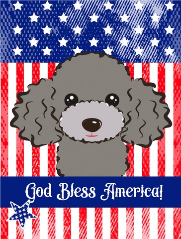Caroline's Treasures BB2189GF God Bless American Flag with Silver Gray Poodle Flag Garden