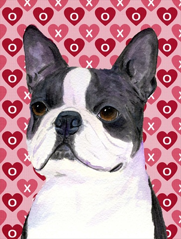 Caroline's Treasures SS4516CHF 28 x 40 In. Boston Terrier Hearts Love And Valentines Day Portrait Flag Canvas- House Size