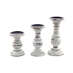 Benzara BM03604 4.5 x 10 x 4 in. Short & Sweet Wooden Candle Holder&#44; White Paint - Set of 3
