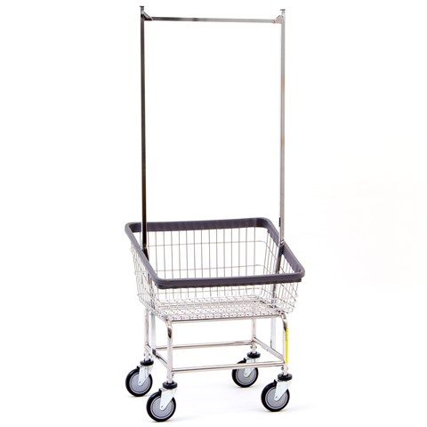 R&B Wire Products R&B Wire 100T58 Front Loading Wire Frame Metal Laundry Cart with Double Pole Rack - Chrome