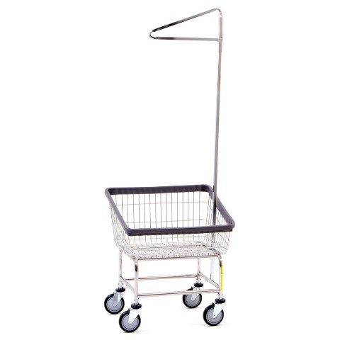 R&B Wire Products R&B Wire 100T91 Front Loading Wire Frame Metal Laundry Cart with Single Pole Rack - Chrome