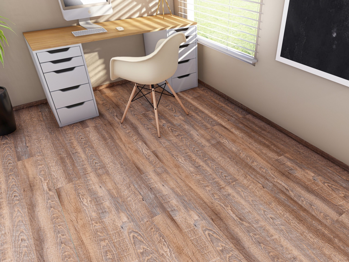 East West Furniture EVA Backing SPC Wood Flooring Planks, Golden Beige 4mm x 7" x 48" with 20mil Wear Layer and I4F Click Locking, 30 sq ft /Case