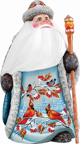 G.Debrekht 821559 Woodcarving Sing Song Red Cardinal Santa 6.25 in. - Woodcarved Santa