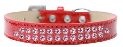 Mirage Pet Products 614-06 RD-12 Two Row Light Pink Crystal Dog Collar, Red Ice Cream - Size 12