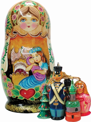 G.Debrekht 130731 Russia Nested Dolls Motherly Love Nest Doll with Ornaments 9 in.
