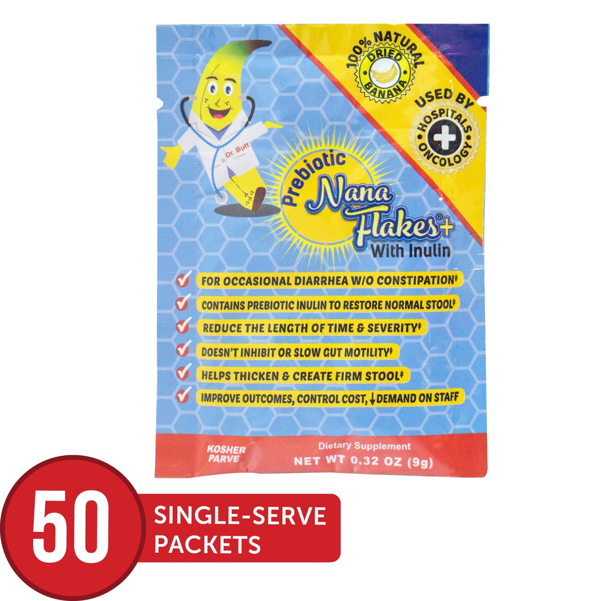 ND Labs 680-PB PKT 50CS Prebiotic Nana Flakes+ 100% Dried Natural Banana with Inulin - 50 Individual Packets