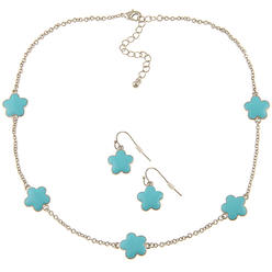 Zirconmania Inc Zirconmania 610S-255TQ-16R Silvertone Turquoise Enamel Daisy Necklace and Earring Set -16 inches