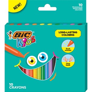 BICBKPCTP10AST Kids Triangular Crayons, Assorted Color - Pack of 10