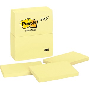 Post-it MMM655YW 3 x 5 in. Original Note Pad, Canary Yellow - Pack of 12
