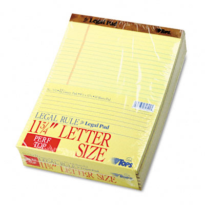 TOPS 7532 Punched Perforated Pads  Legal Rule  Letter  Canary  12 50-Sheet Pads Pack