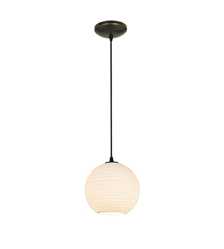 Sydney M Japanese Lantern 28087-1C-ORB-WHTLN 1 Light Pendant in Oil Rubbed Bronze with White Lined Glass