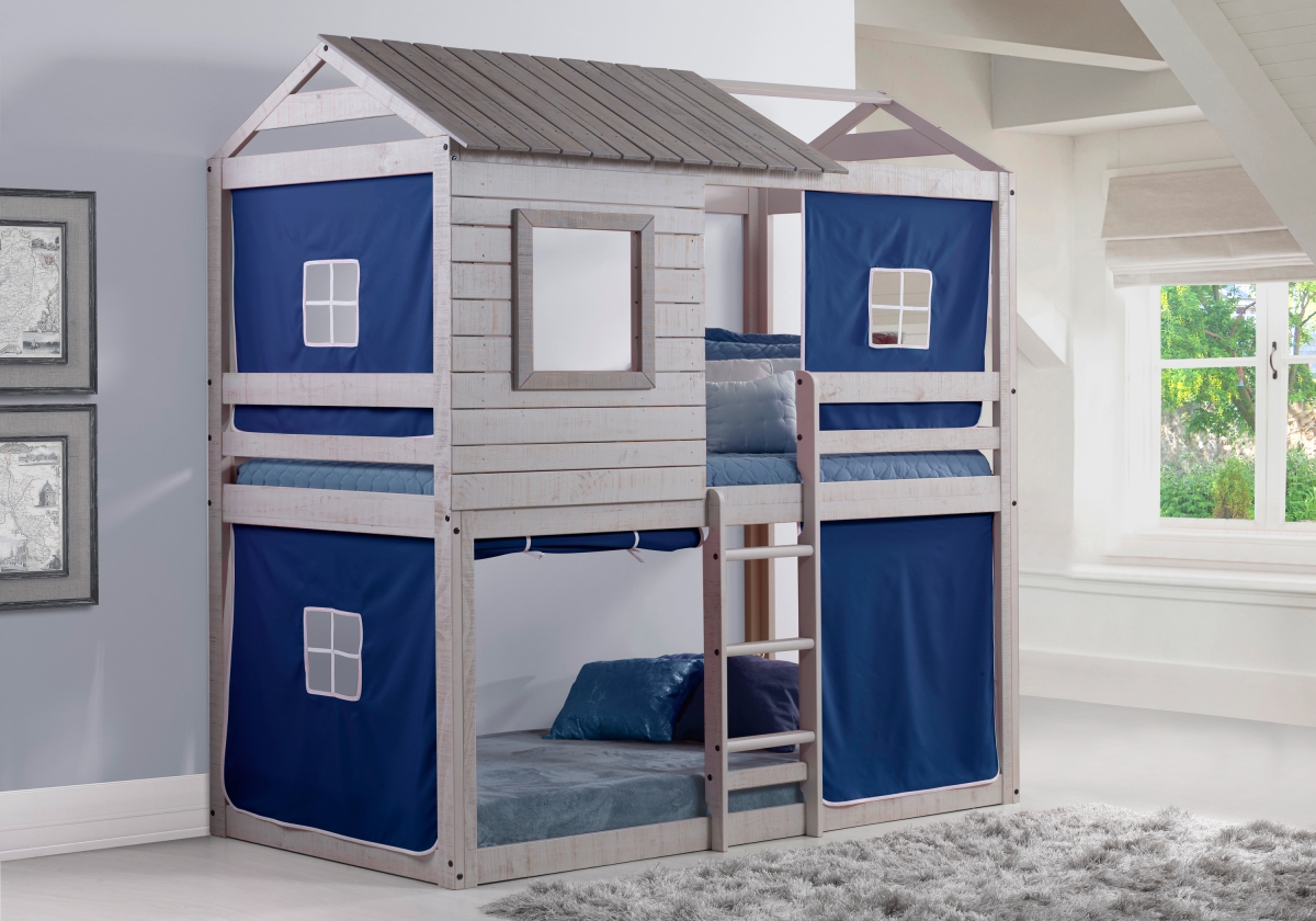Last Action Figurines PD-1370TTLG-B Deer Blind Twin Over Twin Bunk Loft with Blue Tent - Light Gray