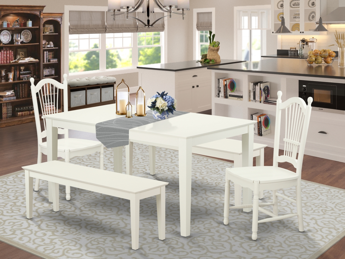 East West Furniture CADO5C-LWH-W 5 Piece Capri Dining Table Set - Linen White