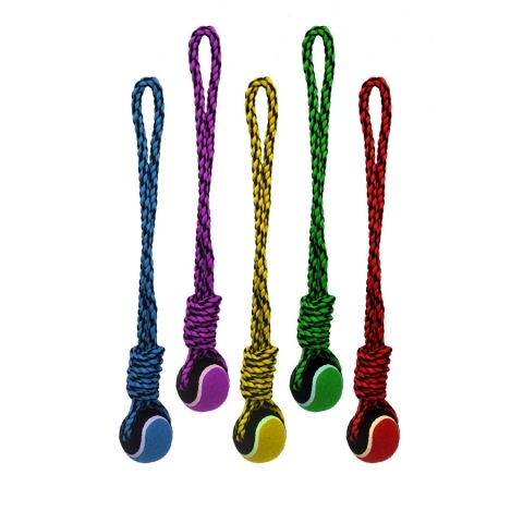 Multipet 784369295238 20 in. Nuts for Knots Rope Tug with Tennis Ball Toys, Assorted