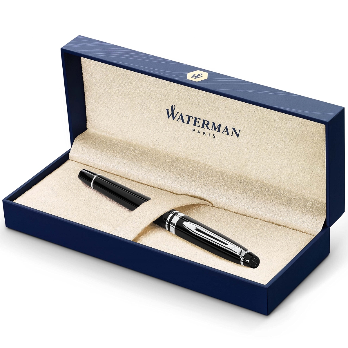 Waterman S0951780 Expert Rollerball Pen for Chrome Trim & Fine Point with Black Ink Cartridge&#44; Gloss Black