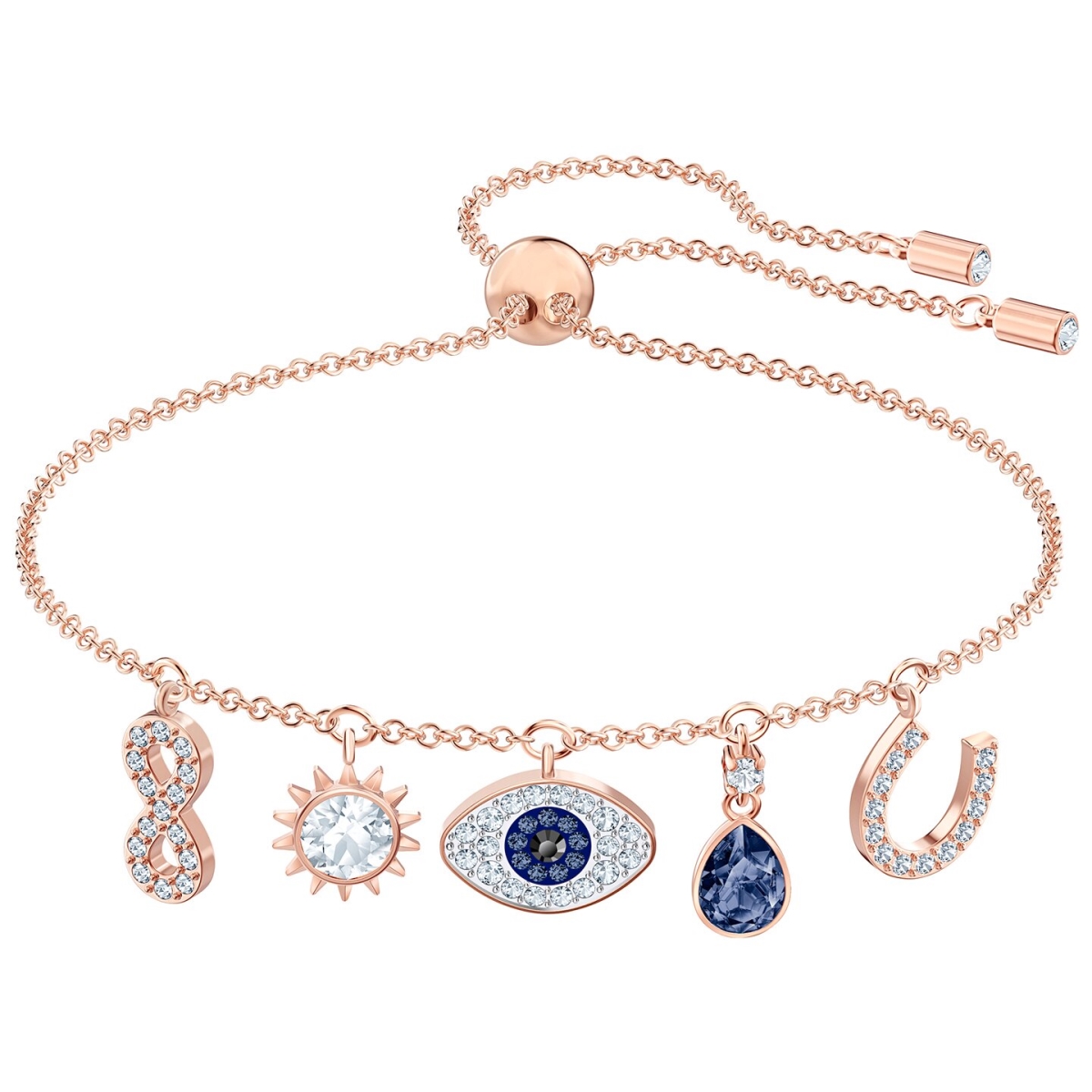 SWAROVSKI Womens Symbolic Evil Eye charm Bracelet, Blue & White crystal, Rose-gold Tone Plated, One size