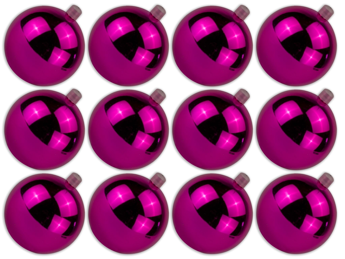 Queens of Christmas ORN-BLKS-70-PI-12PK 2.75 in. Shiny Ball Ornament with Wire & UV Coating&#44; Pink - Pack of 12