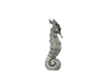 JO-RO MANUFACTURING COMPANY LT UrbanTrends 73203 Polyresin Seahorse Tarnished Figurine with Engraved Detail - Silver&#44; Small