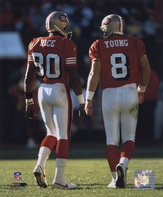 H2h Steve Young Jerry Rice Backs to Camera Sports Photo - 8 x 10