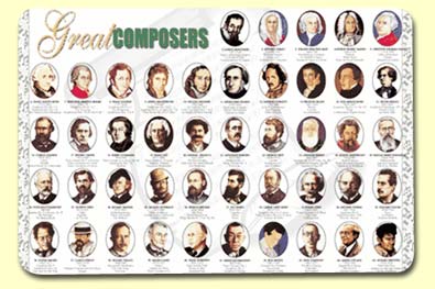Painless Learning COM-1 Great Composers Placemat - Pack of 4