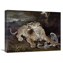 Global Gallery GCS-281463-22-142 22 in. A Lioness & a Heron Art Print - James Ward
