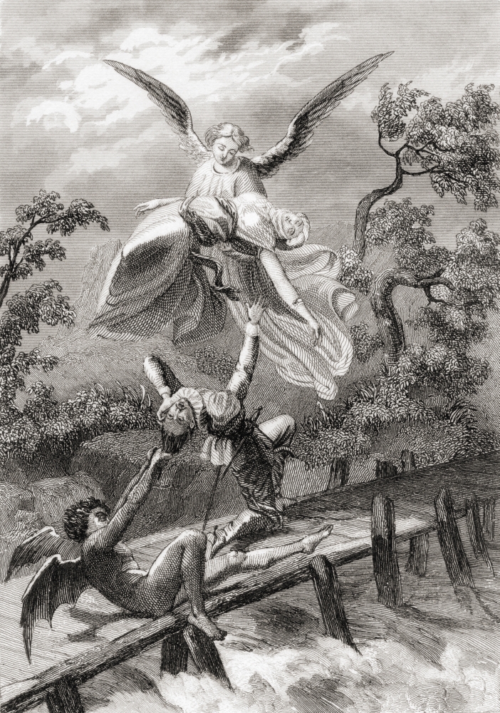 Posterazzi Amina Is Carried Away By An Angel Whilst The Devil Captures The Sacristan of Albaicin From The Story El Sacristan Del Albaicin,