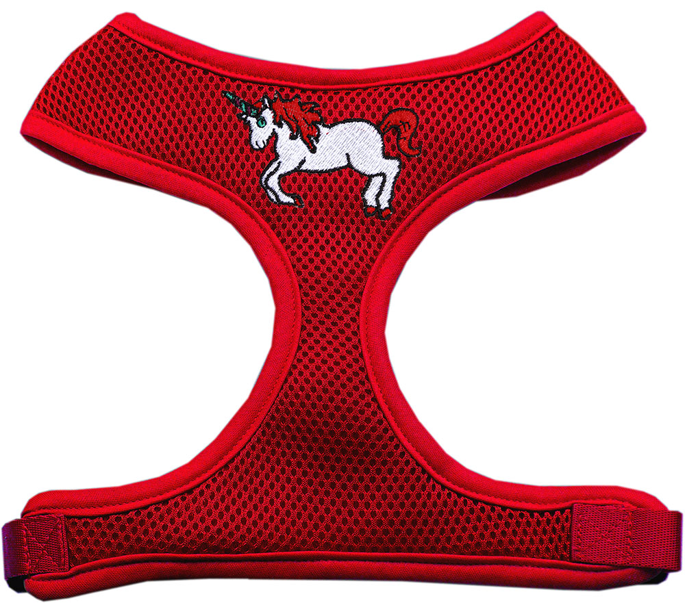 Mirage Pet Products 680-H01 RDMD Unicorn EmbroideRed Soft Mesh Harness, Red - Medium