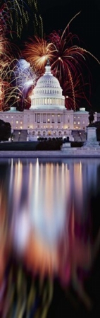 Panoramic Images PPI137298L Firework display over a government building at night  Capitol Building  Capitol Hill  Washington DC  USA Poster Print