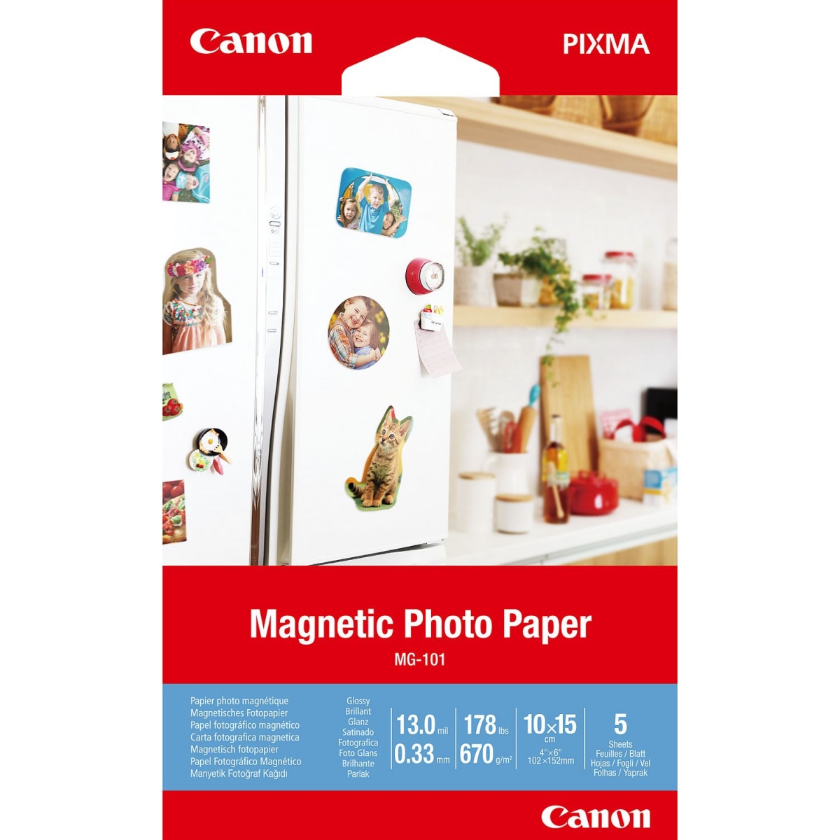 Canon 3634C002 4 x 6 MG-101 Glossy Magnetic Photo Paper, White - 5 Sheets per Pack