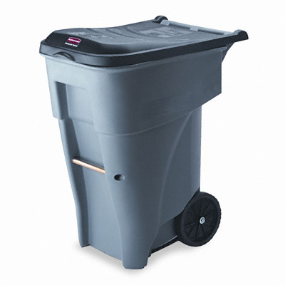 RCP 9W21GY Brute Rollout Heavy-Duty Waste Container  Square  Polyethylene  65 Gal  Gray