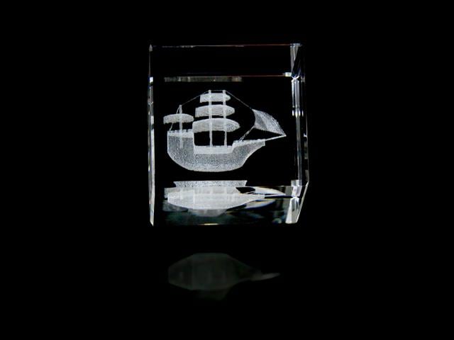 Asfour Crystal 1161-50-13 2 L x 2 H x 2 W in. Crystal Laser-Engraved Old Boat Sealife & Nautical Laser-Cut