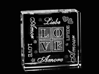 Asfour Crystal 1162-50-73 2 L x 2 H x 1 W in. Crystal Laser-Engraved Love Love & Hearts Laser-Cut