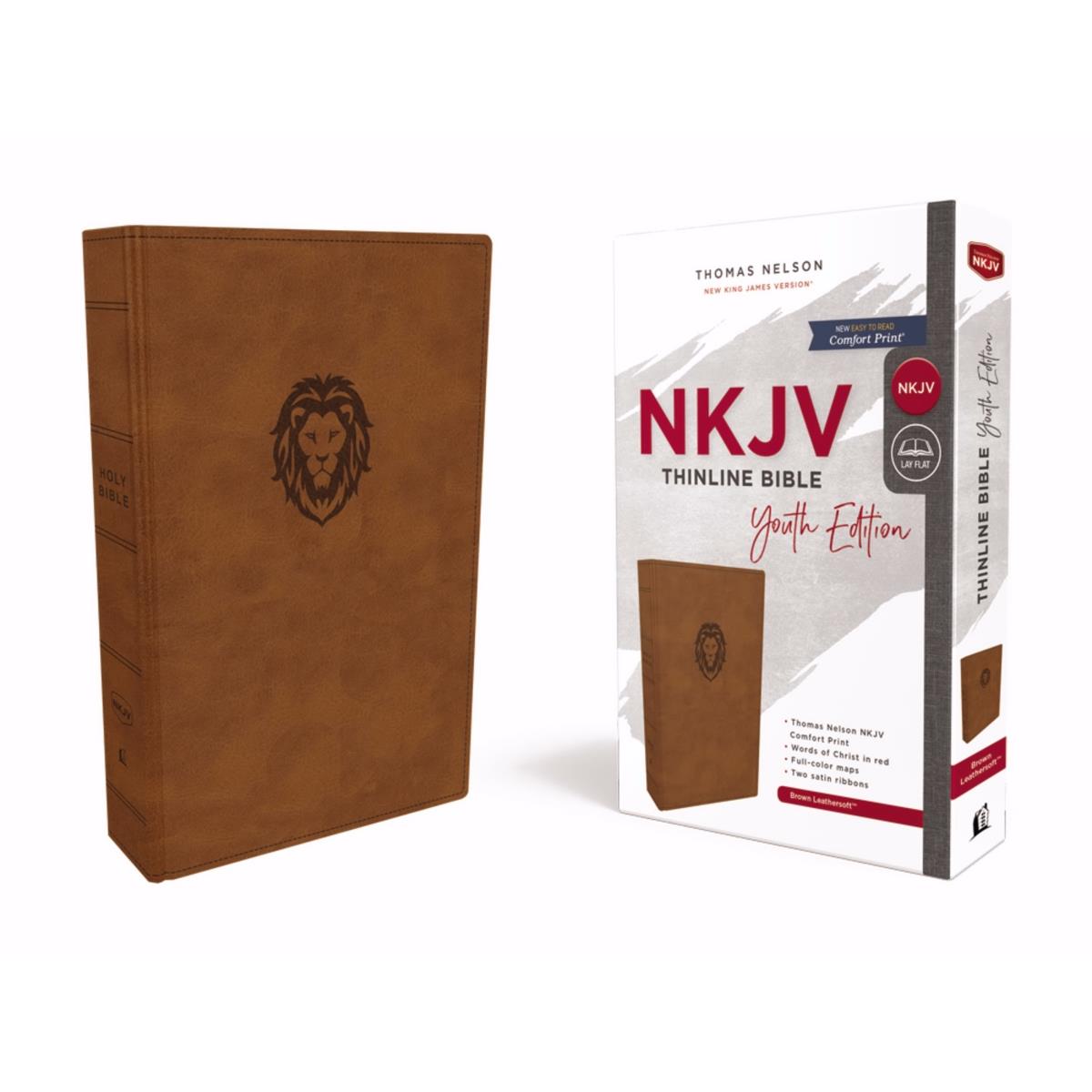 Nelson Bibles 134732 NKJV Thinline Bible - Youth Edition - Comfort Print, Brown Leathersoft