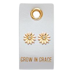 CB Gift 265839 Earrings - Grow In Grace & Flower Studs On Leather Tag
