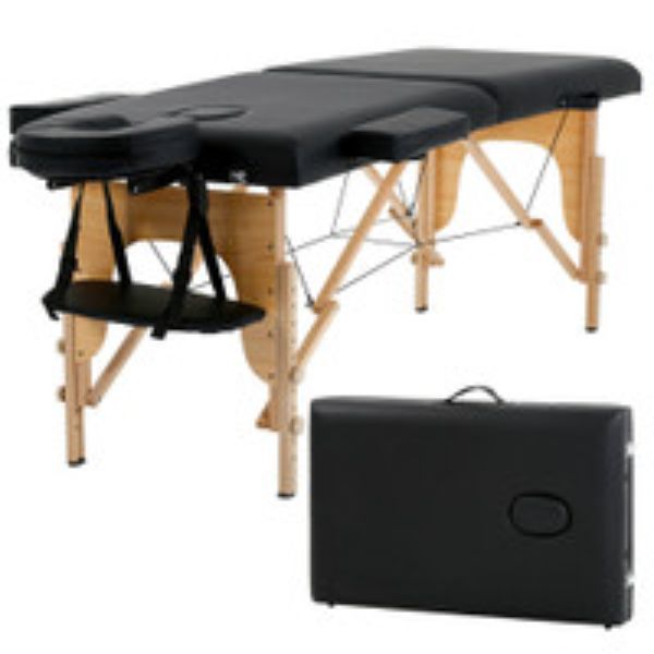 BestMassage MT1 73 in. Portable 2 Folding New Massage Table Spa Bed with Carry Case, Black