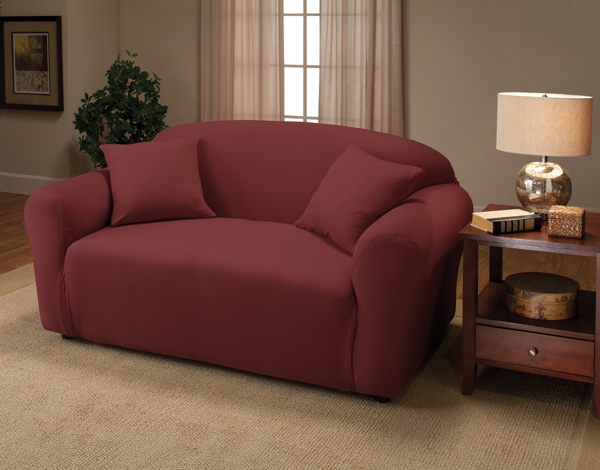 Madison Industries Madison JER-LOVE-RU Stretch Jersey Loveseat Slipcover, Ruby