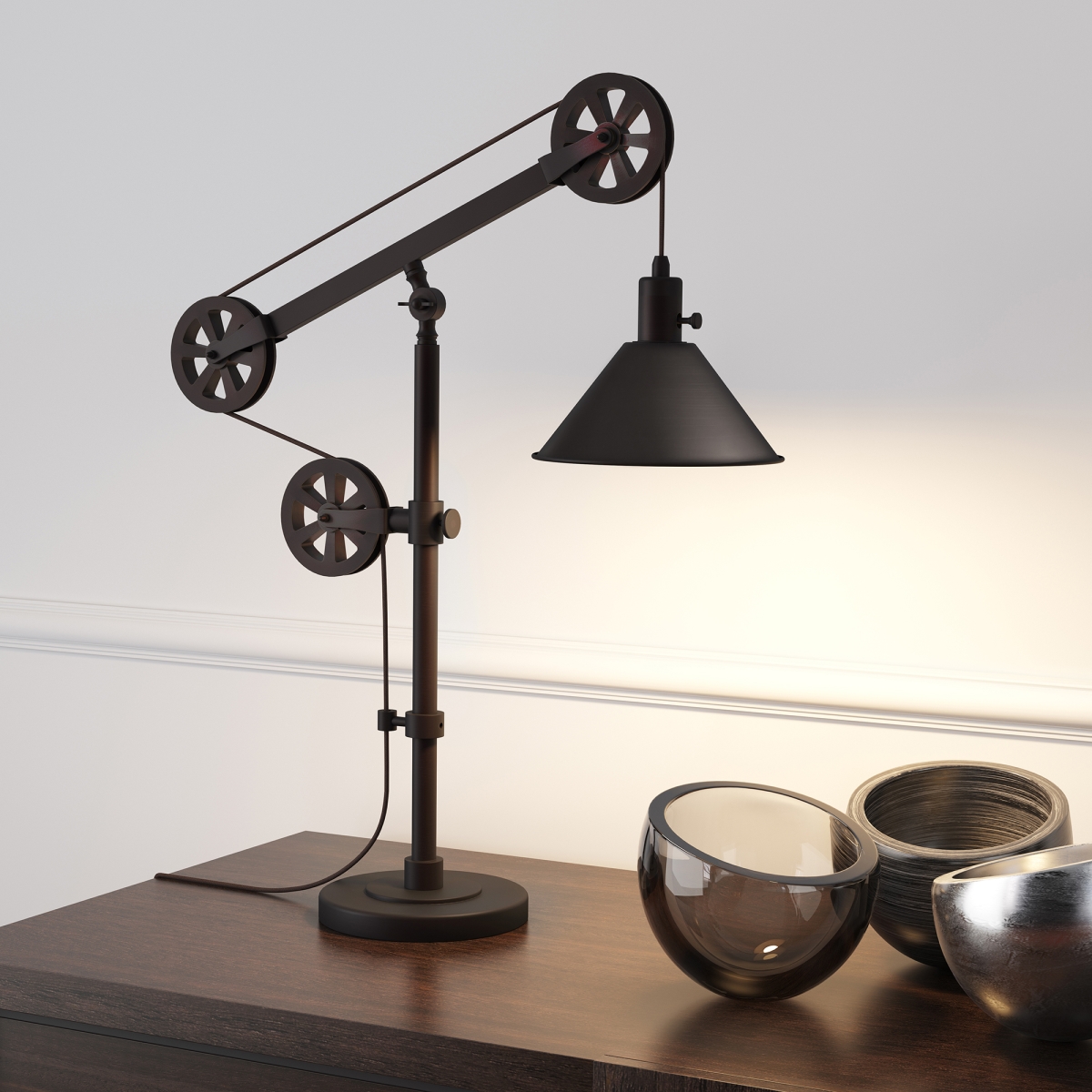 Henn & Hart TL0103 Descartes Blackened Bronze Table Lamp with Pulley System