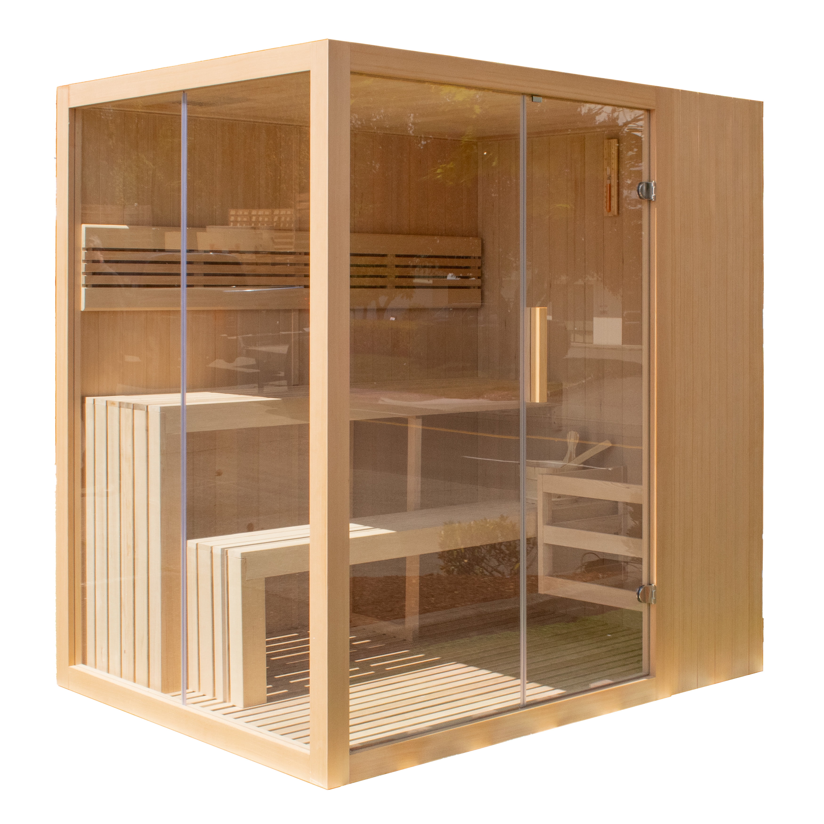 ALEKO STHE4INNY-UNB 4.5 kW ETL Certified Heater Canadian Hemlock Indoor Wet Dry Sauna with LED Lights - 4 Person, Natural Wood Finish