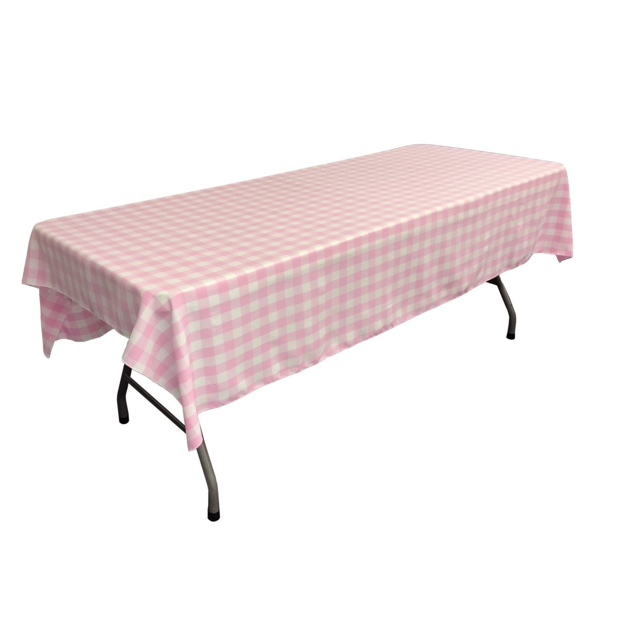 LA Linen TCcheck60x108-PinkK37 Polyester Gingham Checkered Rectangular Tablecloth, White & Pink - 60 x 108 in.