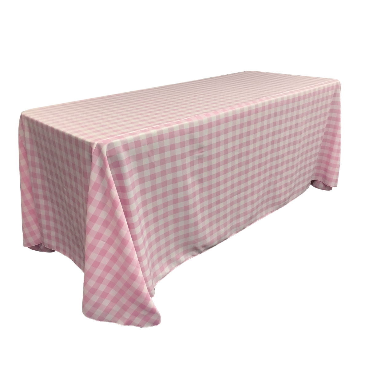 LA Linen TCcheck90x156-PinkK37 Polyester Gingham Checkered Rectangular Tablecloth, White & Pink - 90 x 156 in.