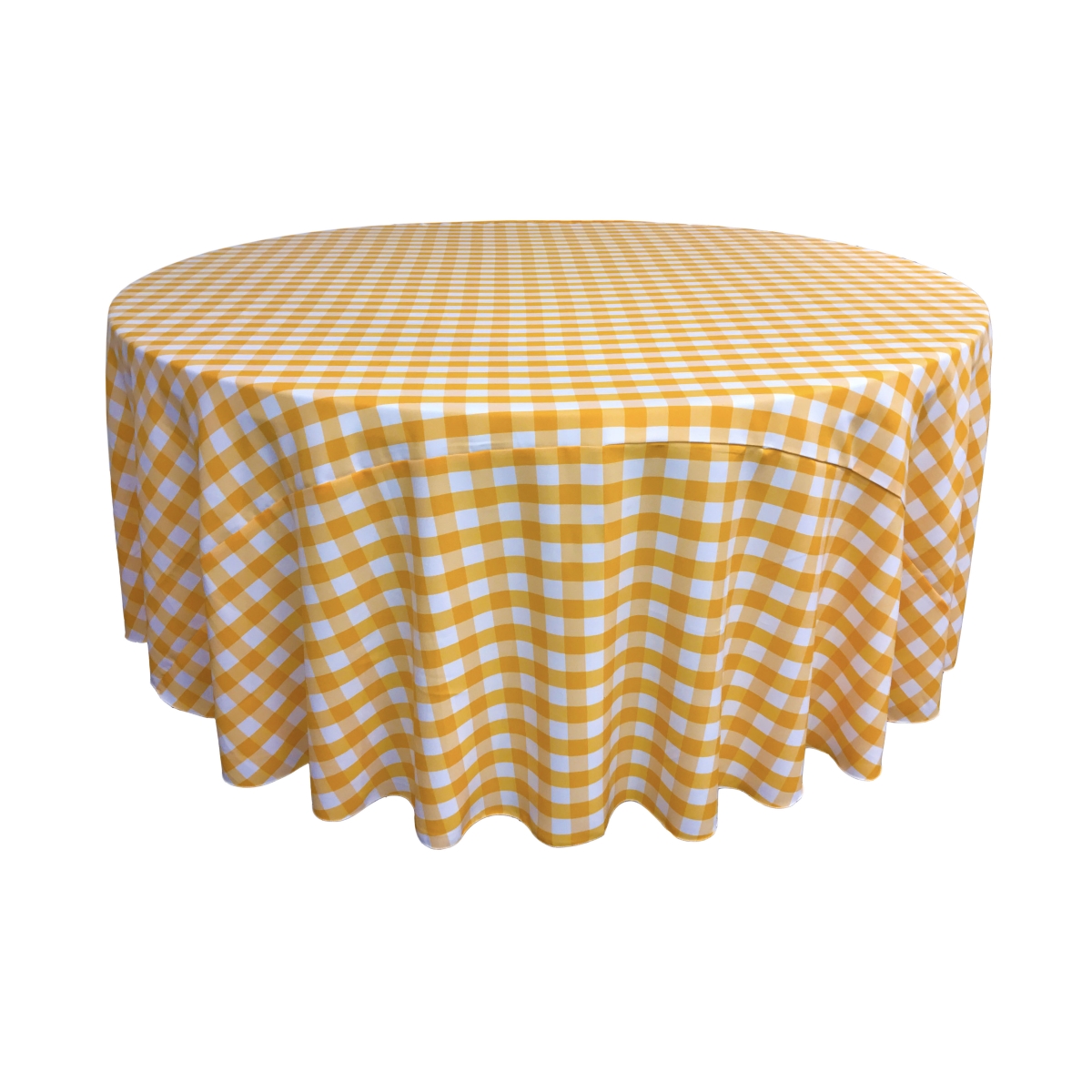 LA Linen TCcheck108R-DrkYellowK47 Polyester Gingham Checkered Tablecloth, White & Dark yellow - 108 in. Round