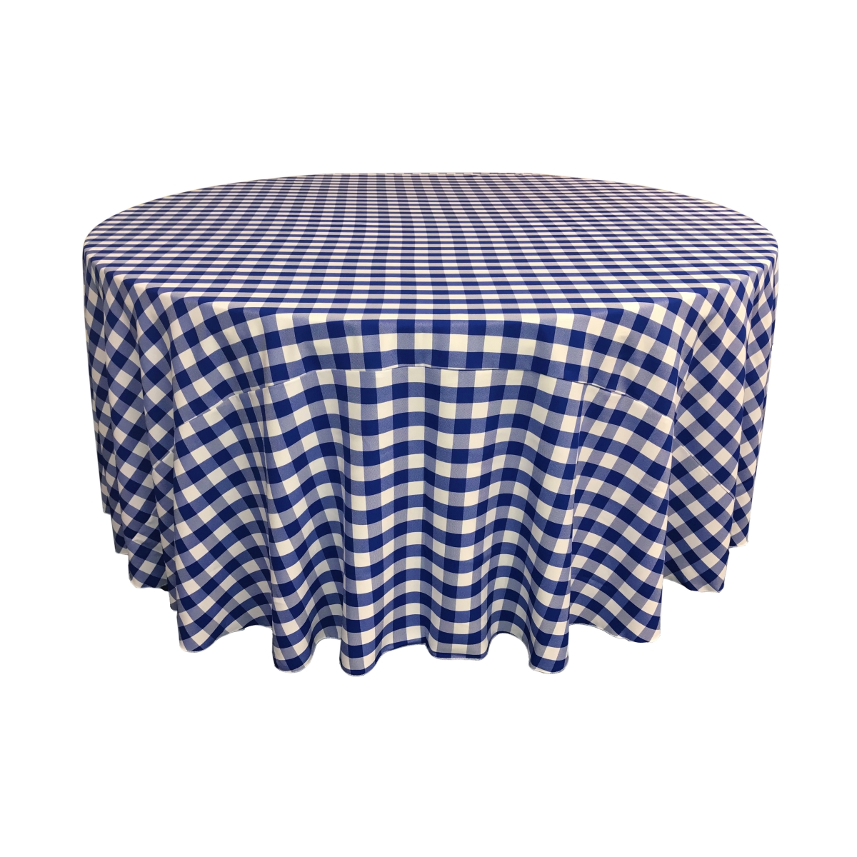LA Linen TCcheck132R-RoyalK50 Polyester Gingham Checkered Tablecloth, White & Royal Blue - 132 in. Round