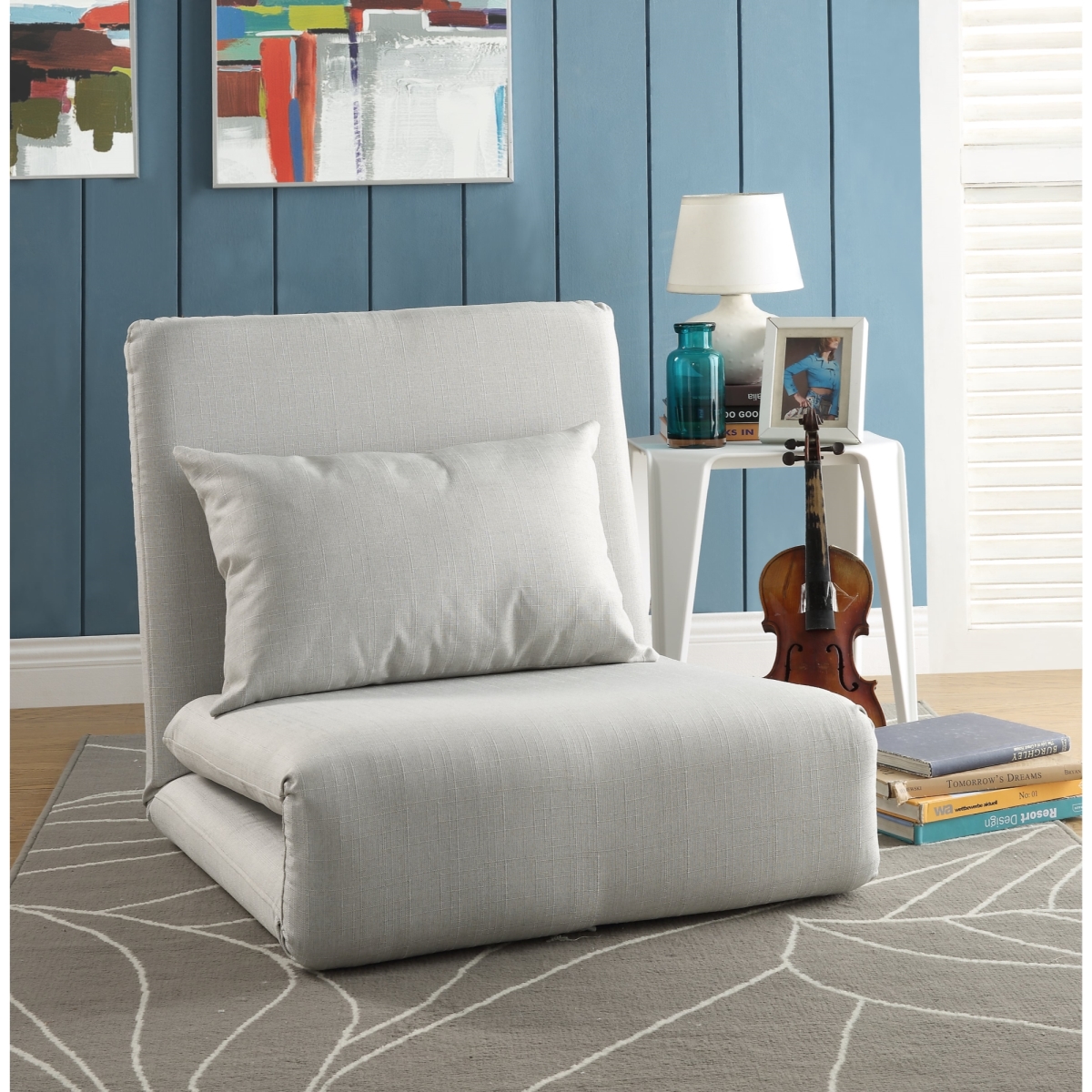 Posh Living Relaxie Linen 5-Position Adjustable Convertible Flip Chair Sleeper Dorm Bed Couch Lounger Sofa - Beige