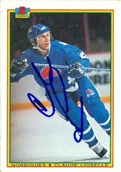 Autograph Warehouse 66191 Claude Loiselle Autographed Hockey Card Quebec Nordiques 1990 Bowman No. 175