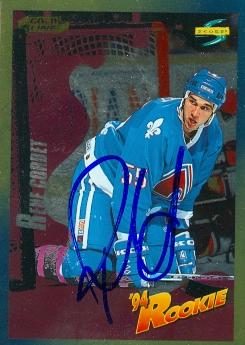Autograph Warehouse 66311 Rene Corbet Autographed Hockey Card Quebec Nordiques 1994 Score Gold Mine No. 236