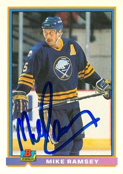 Autograph Warehouse 67222 Mike Ramsey Autographed Hockey Card Buffalo Sabres 1991 Bowman No. 32